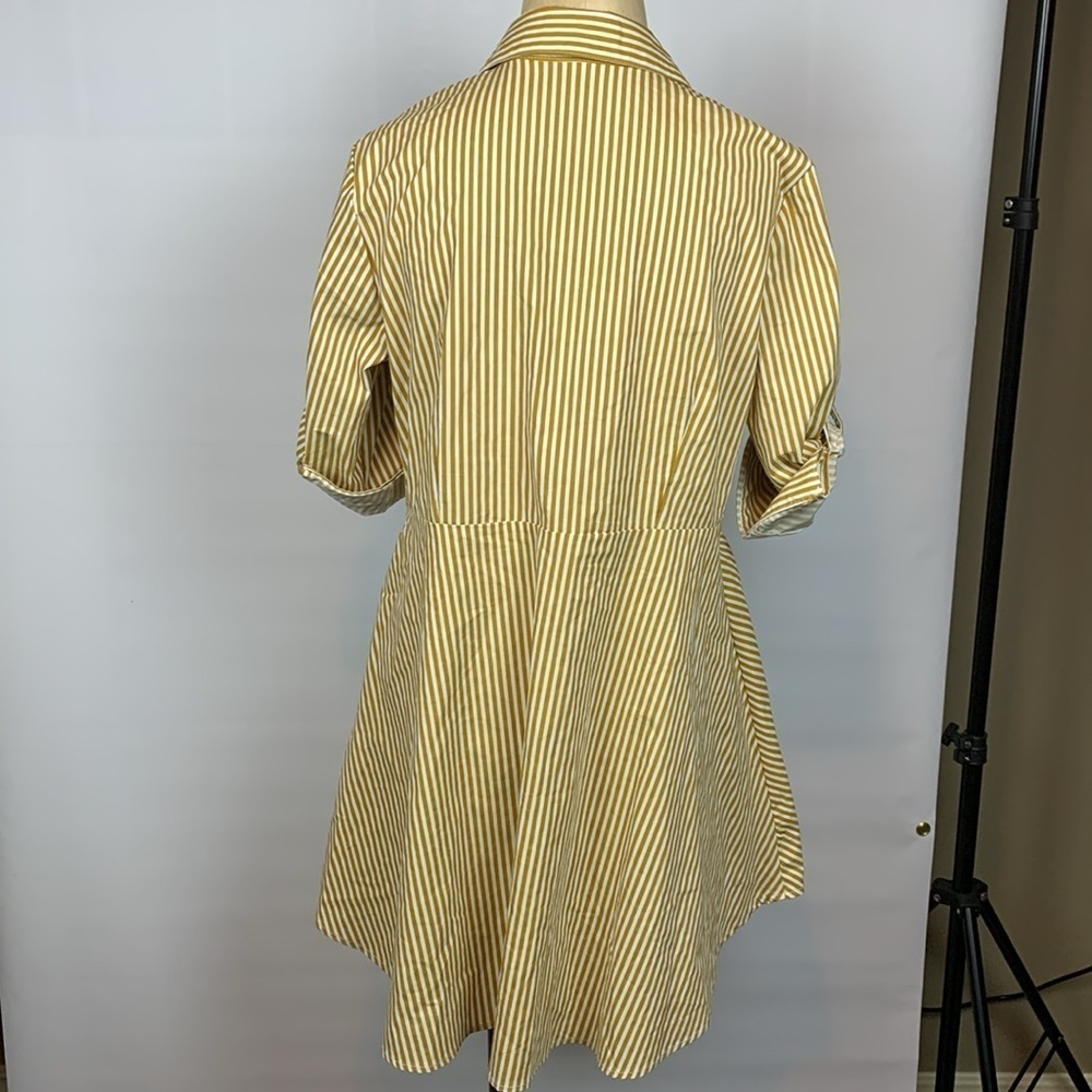 New York & Company khaki Brown Striped Button-Up Top - Picture 2 of 10